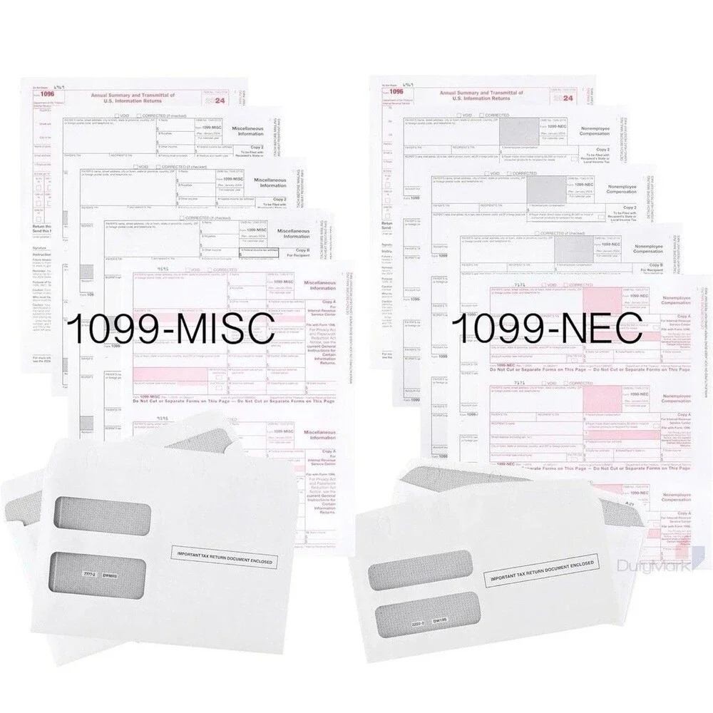 2024 1099 NEC Tax Forms Kit for 50 Recipients, 4-Part 1099 Forms, 6 1096 Forms,